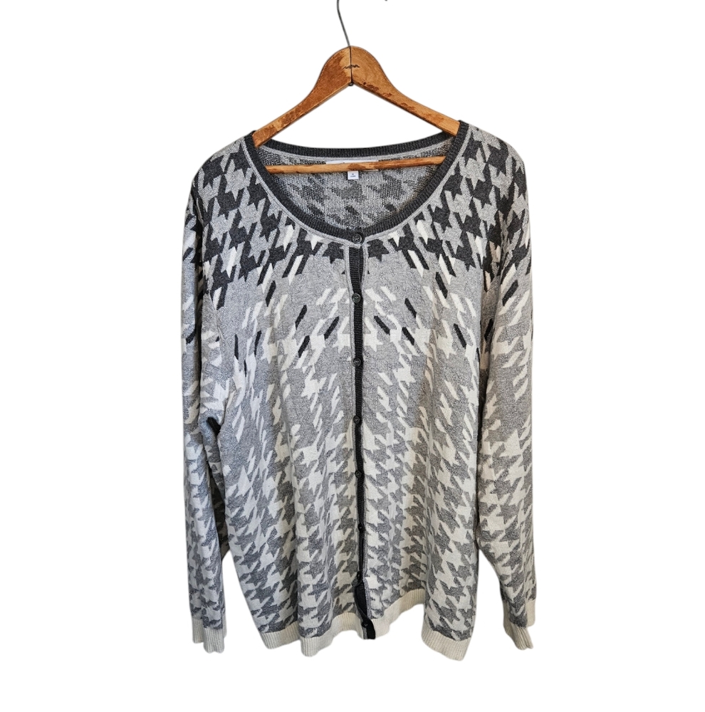 Foxcroft Gray Geometric Shimmer Cardigan, size 3X